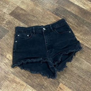 Zara Black denim Jean short shorts black distressed denim